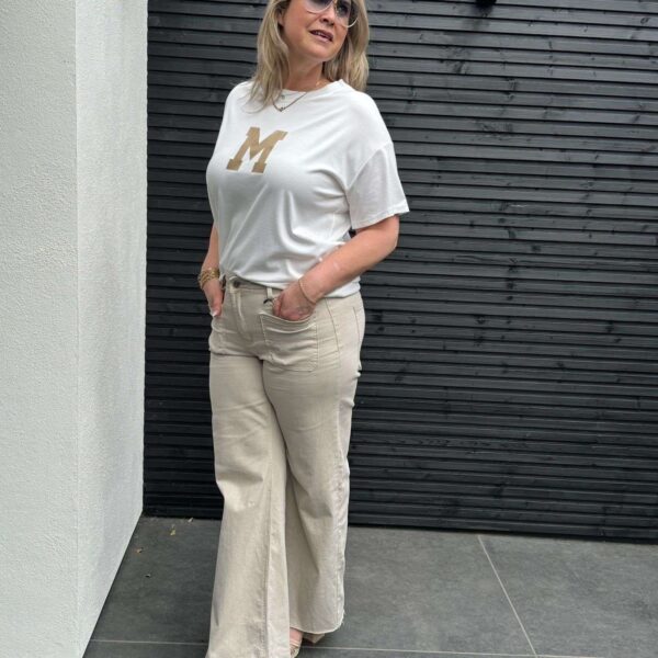 Flare jeans Beige met opgestikte zakken