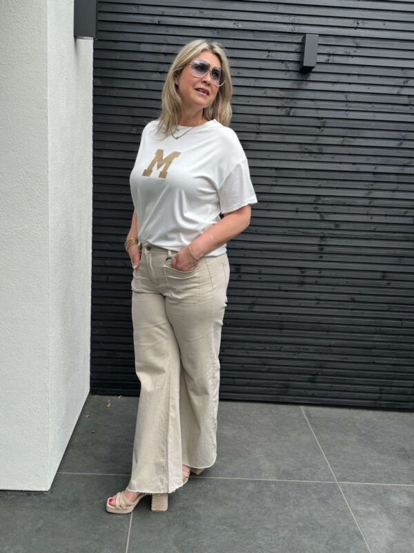 Flare jeans Beige met opgestikte zakken