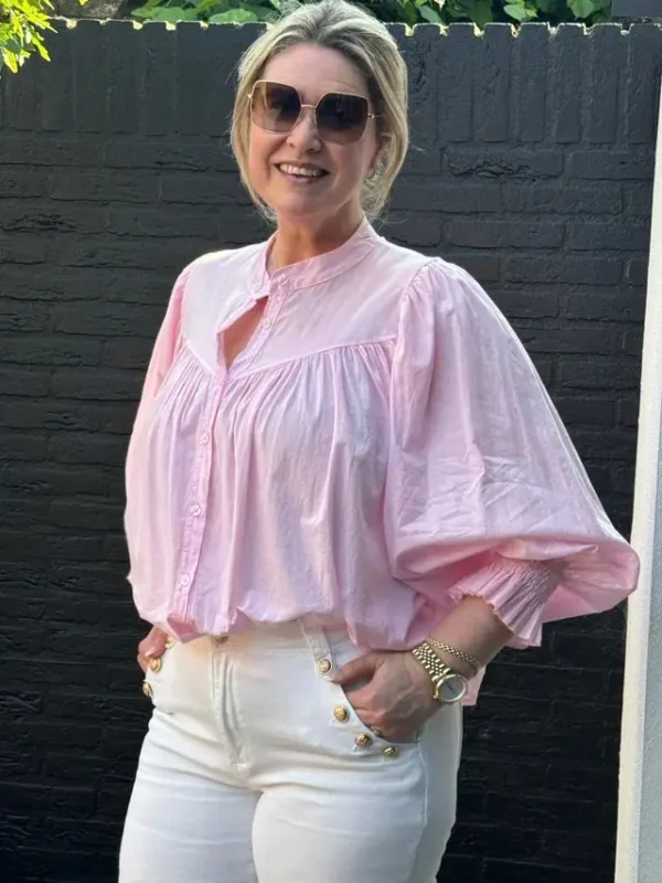 Blouse met pofmouwen lichtroze