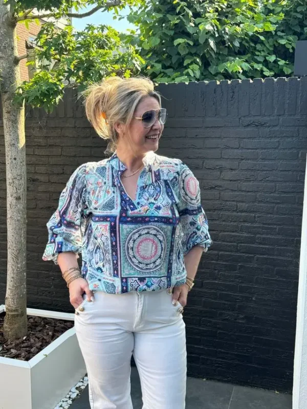 blouse met print blauw