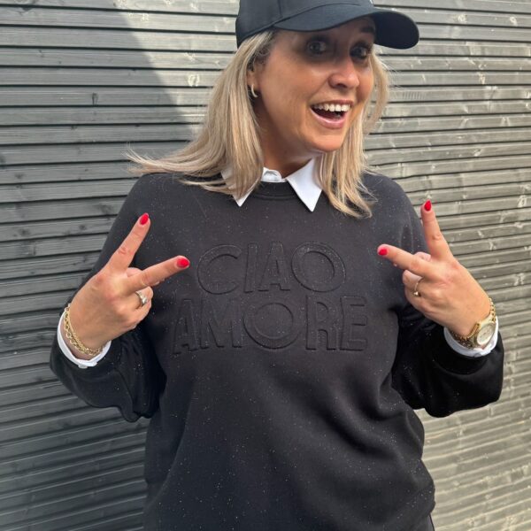 Glitter Sweater Zwart met tekst ciao amore