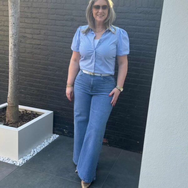 blouse gestreept korte pofmouw
