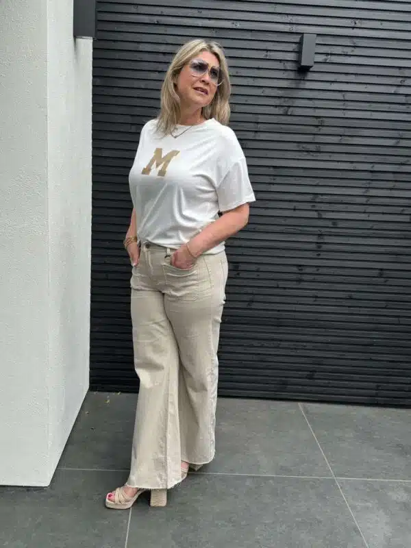 Flare jeans Beige met opgestikte zakken
