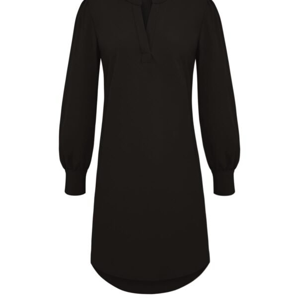 Zwarte Travelstof Jurk met Pofmouwen Triple Nine 51701 Zwarte Travelstof Jurk met Pofmouwen Triple Nine 51701
