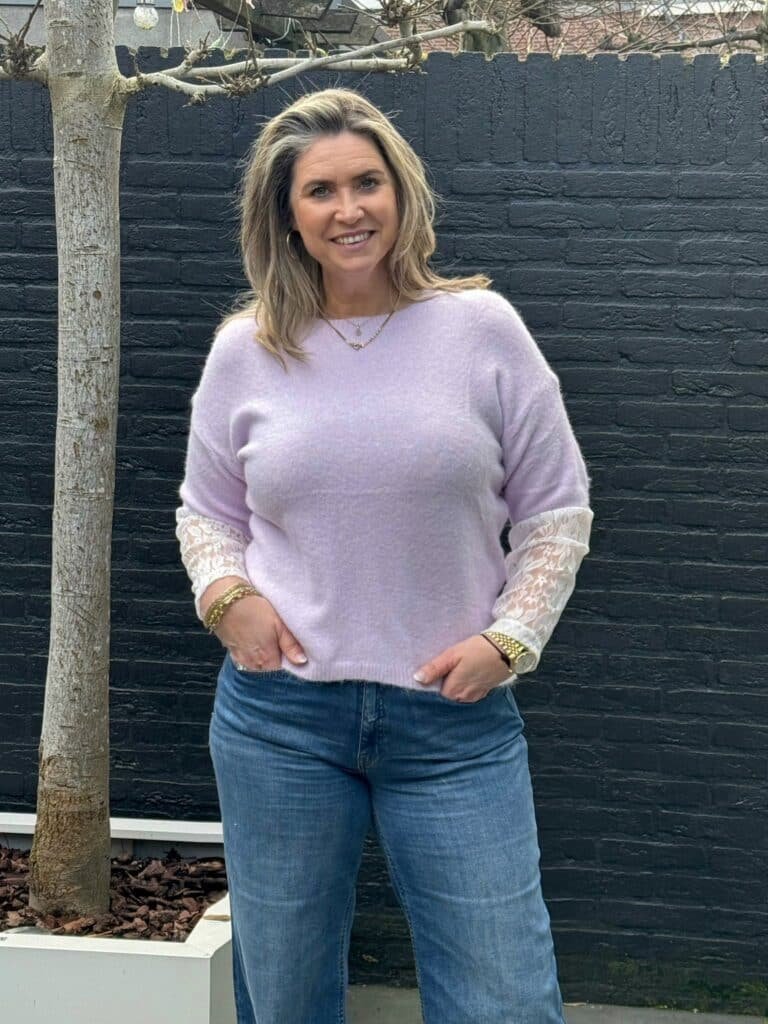 Korte blouse met kanten mouwen - WIT - Kiabi - 40.00