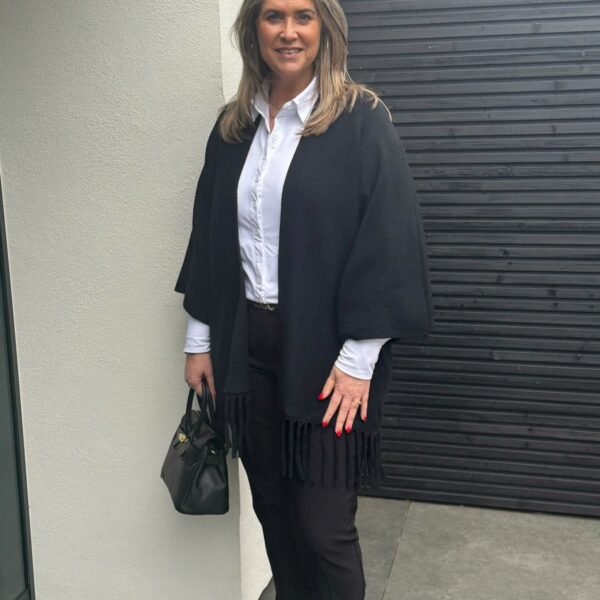 Vest Poncho Franjes zwart