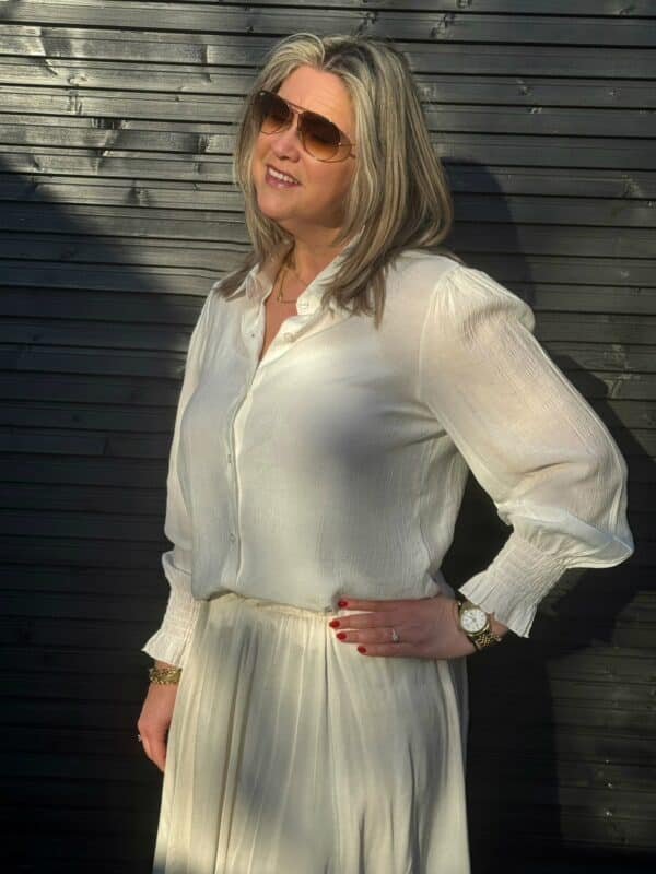 Blouse met ruches mouwen off-white Gemma Ricceri