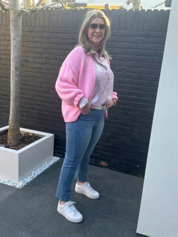 Grof gebreid vest met ruches mouw Gemma Ricceri