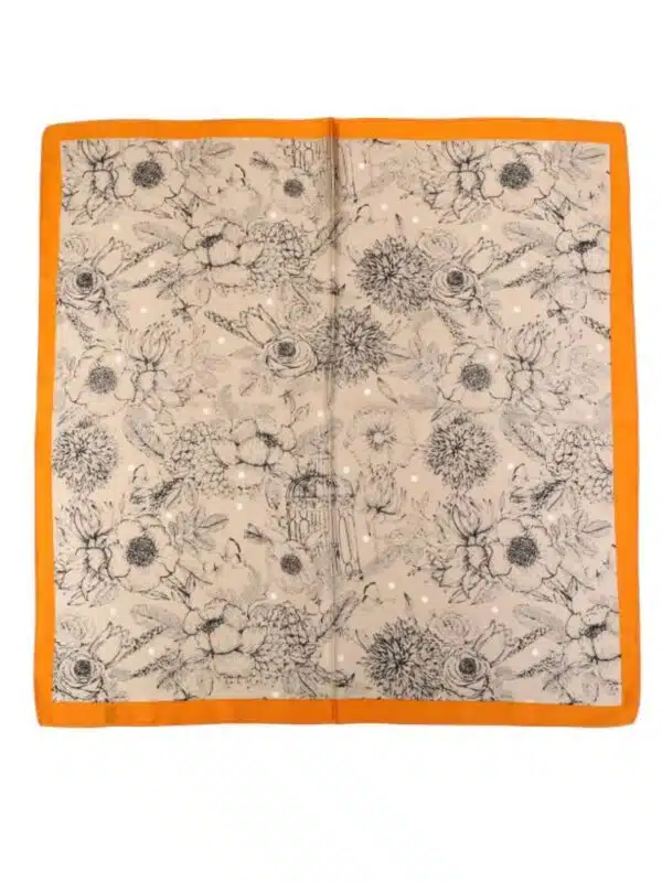 Sjaal Beige met Oranje Bloemenprint Sjaal Beige met Oranje Bloemenprint