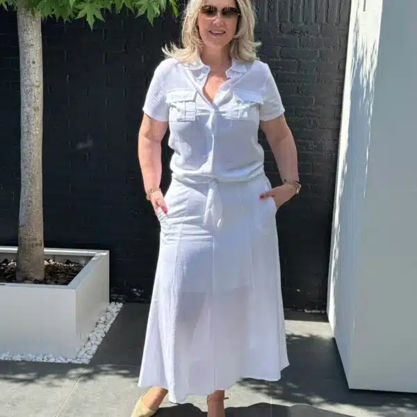 Witte Linnen set Rok met Riem merk Vera Jo