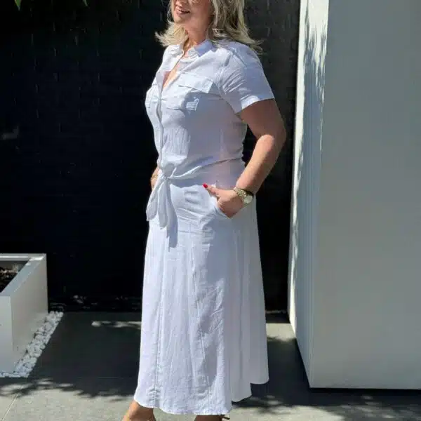 Witte Linnen Strikblouse Van Vera Jo