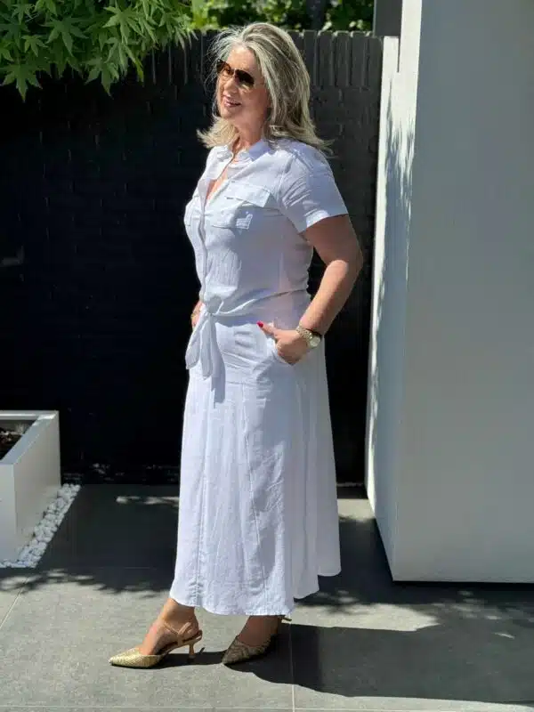 Witte Linnen Strikblouse Van Vera Jo