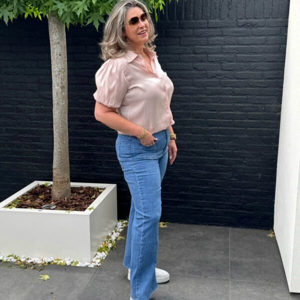 Blouse glanzend met pofmouw roze merk Gemma Ricceri