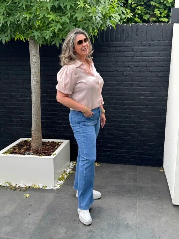 Blouse glanzend met pofmouw roze merk Gemma Ricceri