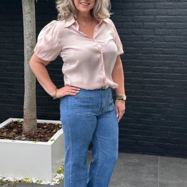 Blouse glanzend met pofmouw roze van Gemma Ricceri