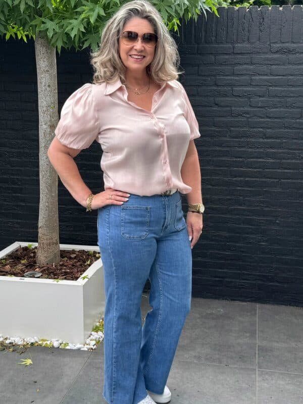 Blouse glanzend met pofmouw roze van Gemma Ricceri