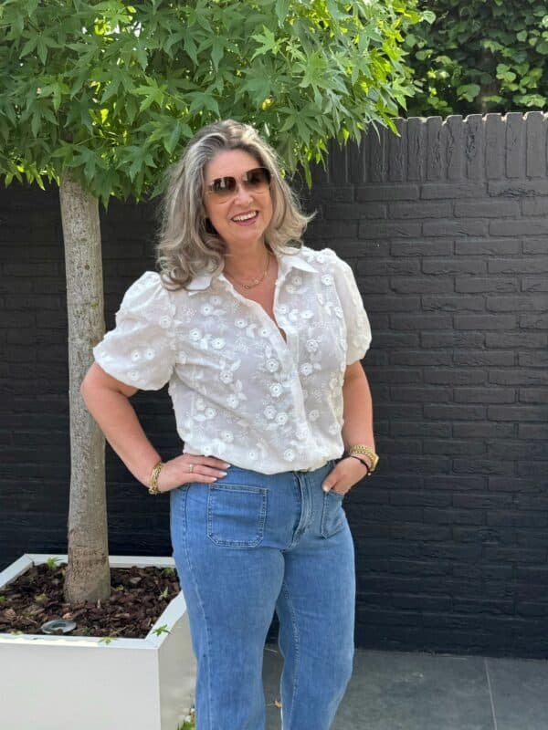 Blouse met 3D embroidery wit – Gemma Ricceri wit