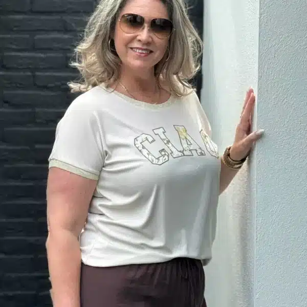 T-shirt-Ciao-beige-met-gouden-bies