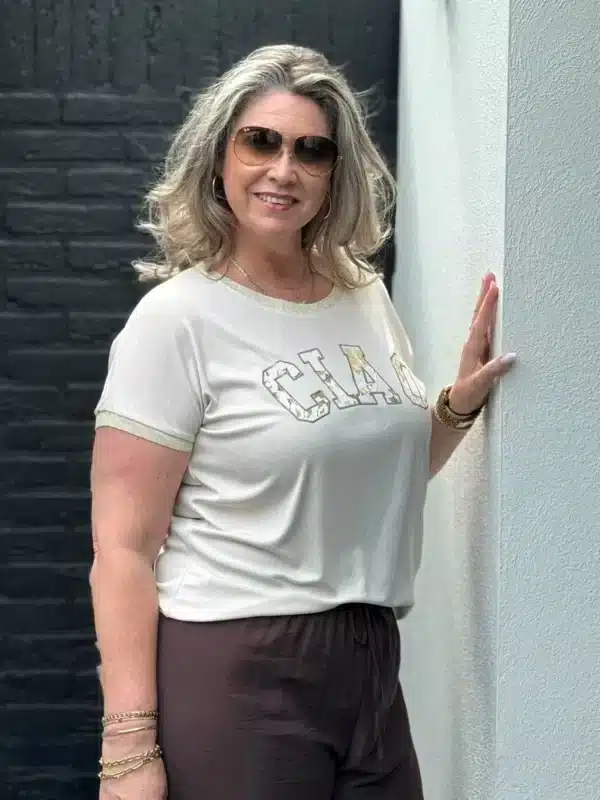 T-shirt-Ciao-beige-met-gouden-bies