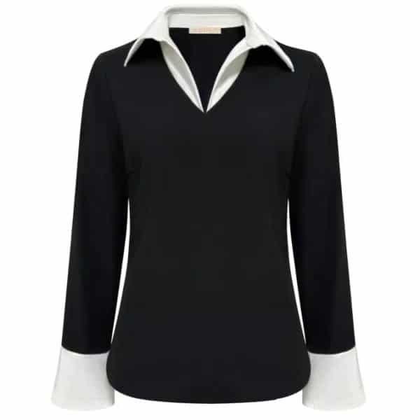 Triple Nine travelstof top zwart met witte kraag