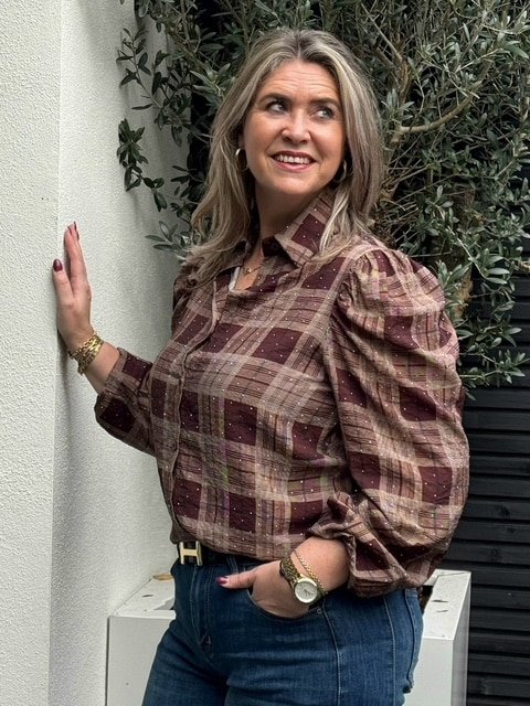 Ruiten blouse met strassteentjes Vera Jo