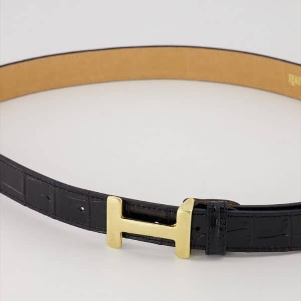 Riem Hera Crocoprint zwart gouden gesp