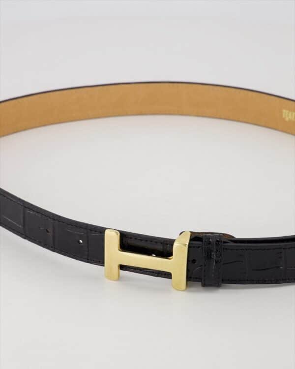 Riem Hera Crocoprint zwart gouden gesp