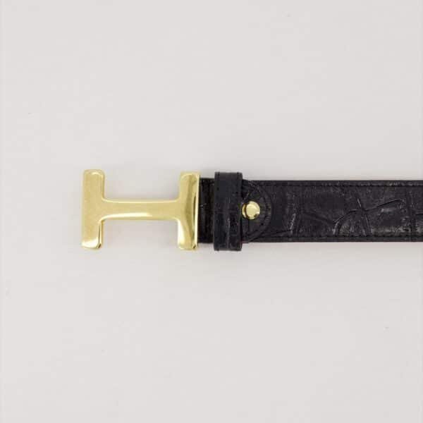 Riem Hera Crocoprint Zwart Gouden Gesp