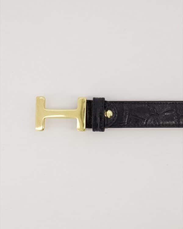 Riem Hera Crocoprint Zwart Gouden Gesp