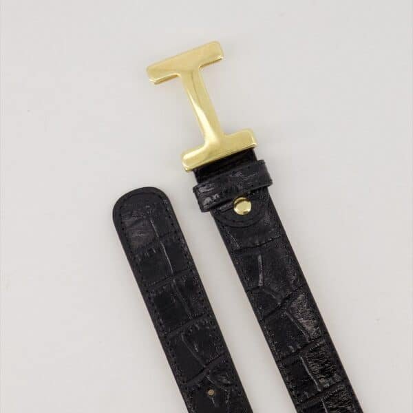 Riem Hera Crocoprint Zwart Gouden Gesp