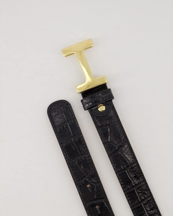 Riem Hera Crocoprint Zwart Gouden Gesp