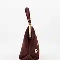 Suede handtas gouden studs bordeaux