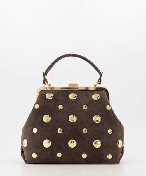 Suede Handtas met Gouden Studs Bruin