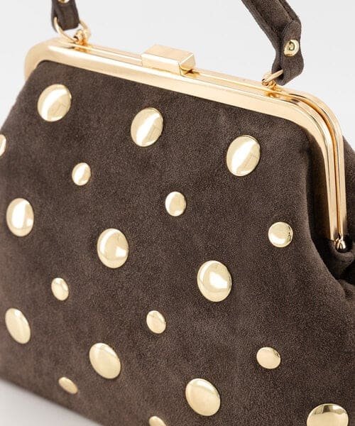 Suède Handtas met Gouden Studs Bruin