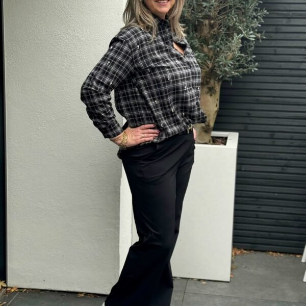 Zwart witte geruite blouse met strass van Gemma Ricceri