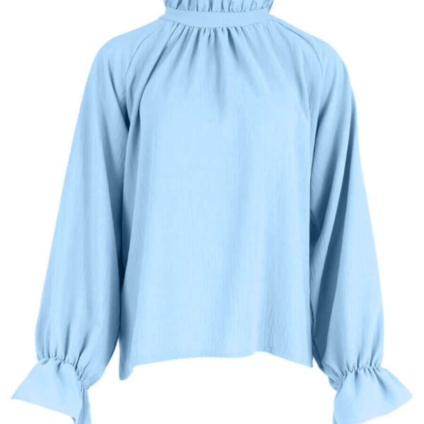 Blouse met Roezel Kraag Licht Blauw Azzurro Blouse met Roezel Kraag Licht Blauw Azzurro