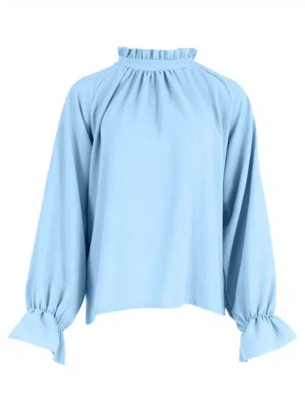 Blouse met Roezel Kraag Licht Blauw Azzurro