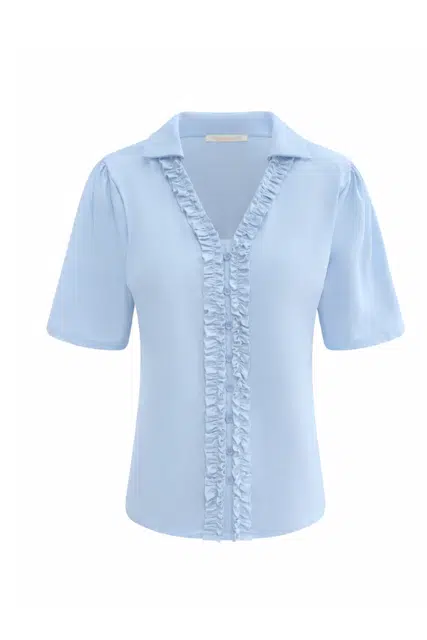 Triple Nine blouse rouches lichtblauw 5931