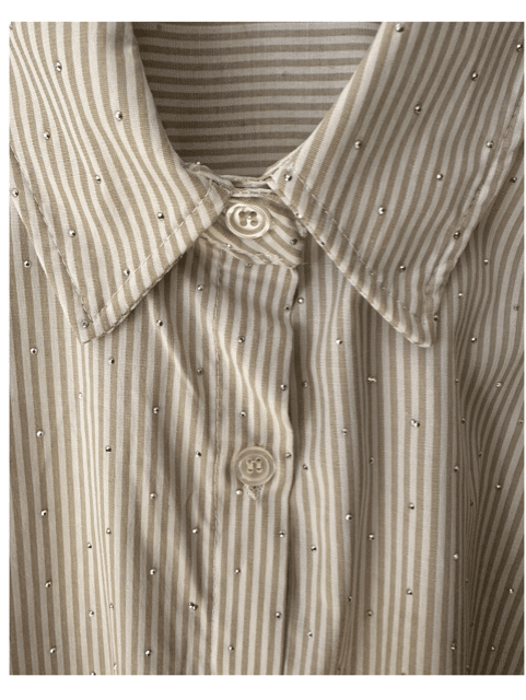 Gestreepte Beige Blouse met Strass Details – Gemma Ricceri
