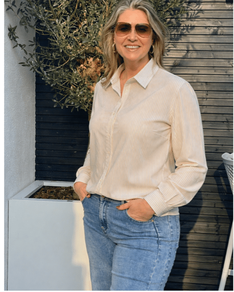 Gestreepte Beige Blouse met Strass Details – Gemma Ricceri