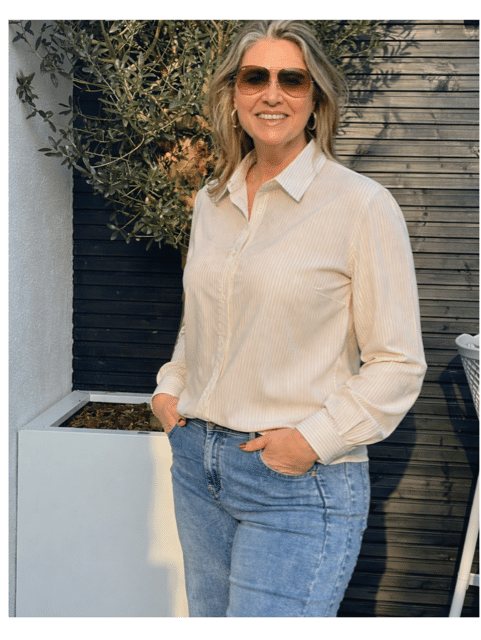 Gestreepte Beige Blouse met Strass Details – Gemma Ricceri