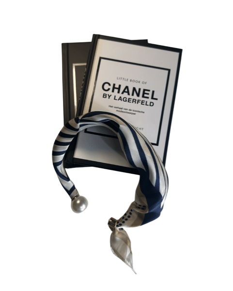 Sjaaltje met parel sluiting - blauw beige