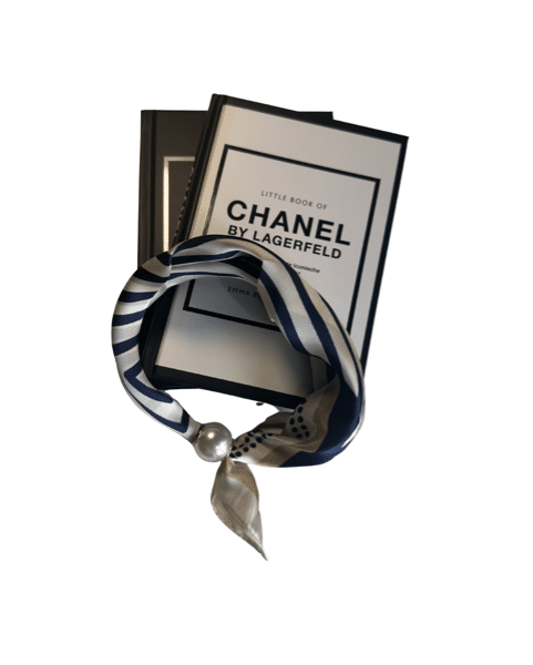 Sjaaltje met parel sluiting - blauw beige