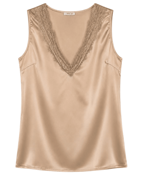 Hemdje stretch glanzend met kant Camel