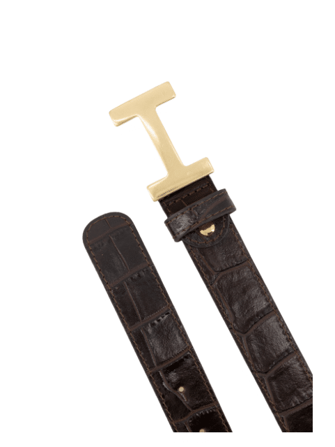 Riem Hera Croco Bruin Gouden Gesp
